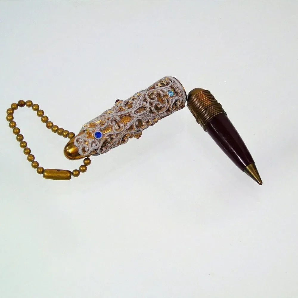 Art Deco Bullet Pen Jeweled With Filigree Keychain Vintage Ornate